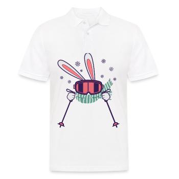 Skihase mit Skistöcken Skibrille und Schal - Männer Poloshirt - Weiß - Vorne - Kai (181cm)