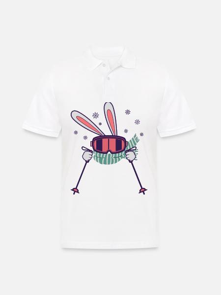Skihase mit Skistöcken Skibrille und Schal - Männer Poloshirt - Weiß