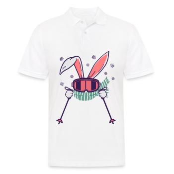 Skihase mit Skistöcken Skibrille und Schal - Männer Poloshirt - Weiß - Vorne - Kai (181cm)