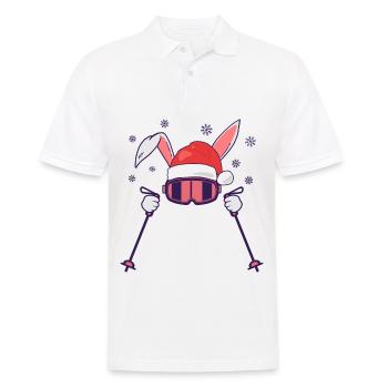 Skihase Skihäschen mit Nikolausmütze und Skistöcke - Männer Poloshirt - Weiß - Vorne - Kai (181cm)