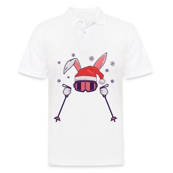 Skihase Skihäschen mit Nikolausmütze und Skistöcke - Männer Poloshirt - Weiß - Vorne - Kai (181cm)