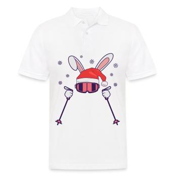 Skihase Skihäschen mit Nikolausmütze und Skistöcke - Männer Poloshirt - Weiß - Vorne - Kai (181cm)