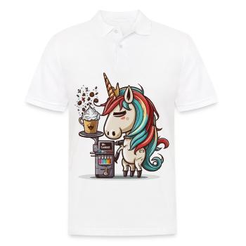 Coffee-making Unicorn - Men's Polo Shirt - white - Front - Kai (181cm)