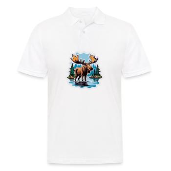 Elch im See Comic Sticker Skandinavien Geweih - Männer Poloshirt - Weiß - Vorne - Kai (181cm)