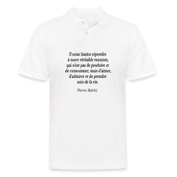 Pierre Rabhi Citation prendre soin vie - Polo Homme - blanc - Devant - Kai (181cm)