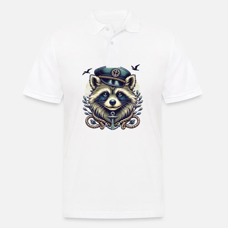 Maritimer Waschbär im SeemannslooK - Männer Poloshirt - Weiß