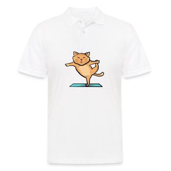 Katze beim Sport - Männer Poloshirt - Weiß - Vorne - Kai (181cm)