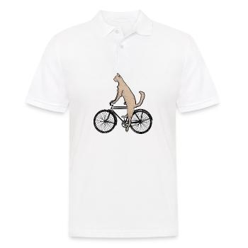 Katze auf dem Fahrrad - Männer Poloshirt - Weiß - Vorne - Kai (181cm)