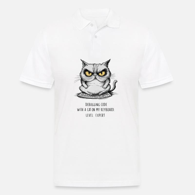 Débogage Code Chat Clavier Expert Humour - Polo Homme - blanc