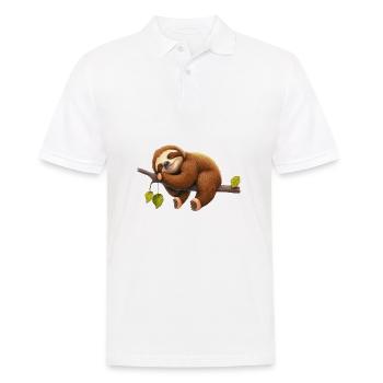 Schlafendes Faultier liegt auf einem Ast - Männer Poloshirt - Weiß - Vorne - Kai (181cm)