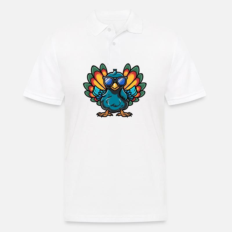 Pfau Vogel Comic Cool - Männer Poloshirt - Weiß