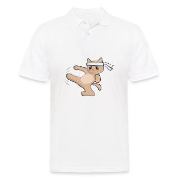 Karate Katze / Kampfkunst - Männer Poloshirt - Weiß - Vorne - Kai (181cm)