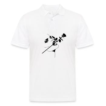 Frau - Rose im Mund - Männer Poloshirt - Weiß - Vorne - Kai (181cm)