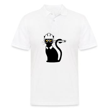 Ingenieur Katze Bauhelm Bauplan Geschenkidee Shirt - Männer Poloshirt - Weiß - Vorne - Kai (181cm)