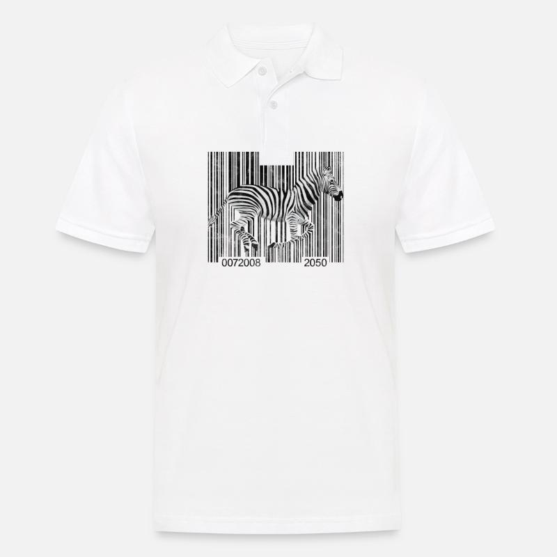 Zebra Barcode Running Graphic - Polo Homme - blanc