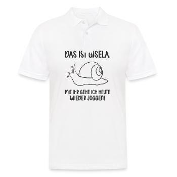 Das ist Gisela mit ihr gehe ich joggen lustiges - Männer Poloshirt - Weiß - Vorne - Kai (181cm)
