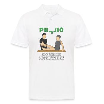 PHYSIO MANCHE MEINEN SUPERHELDEN - Männer Poloshirt - Weiß - Vorne - Kai (181cm)