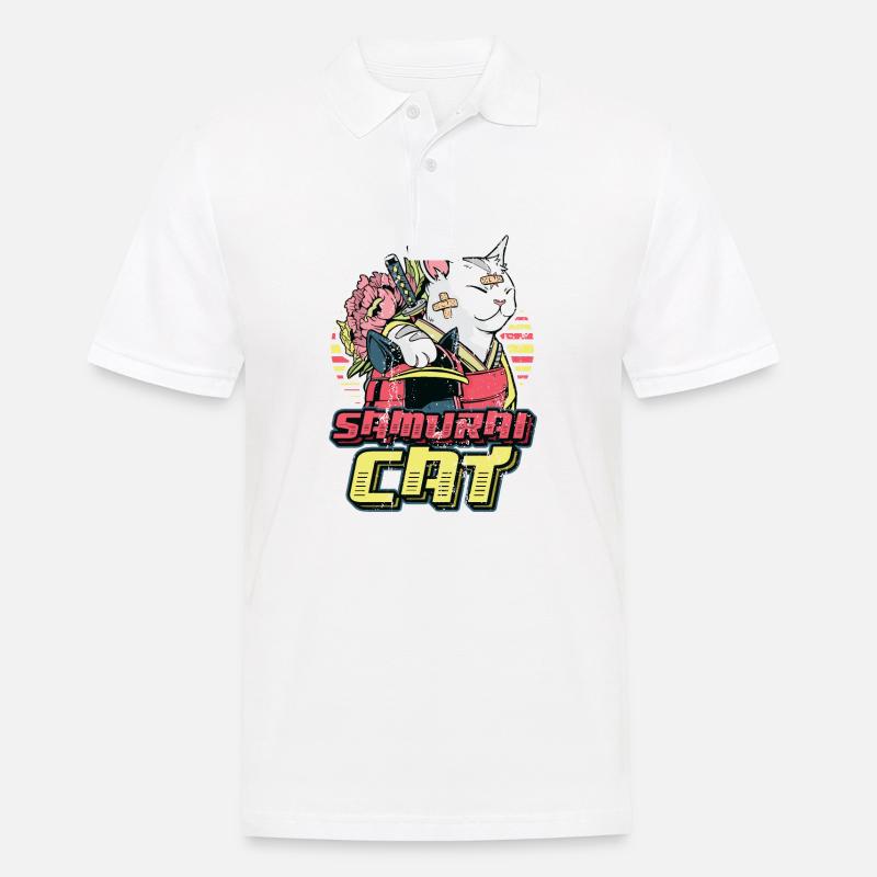 Anime Samurai-Katze - Männer Poloshirt - Weiß