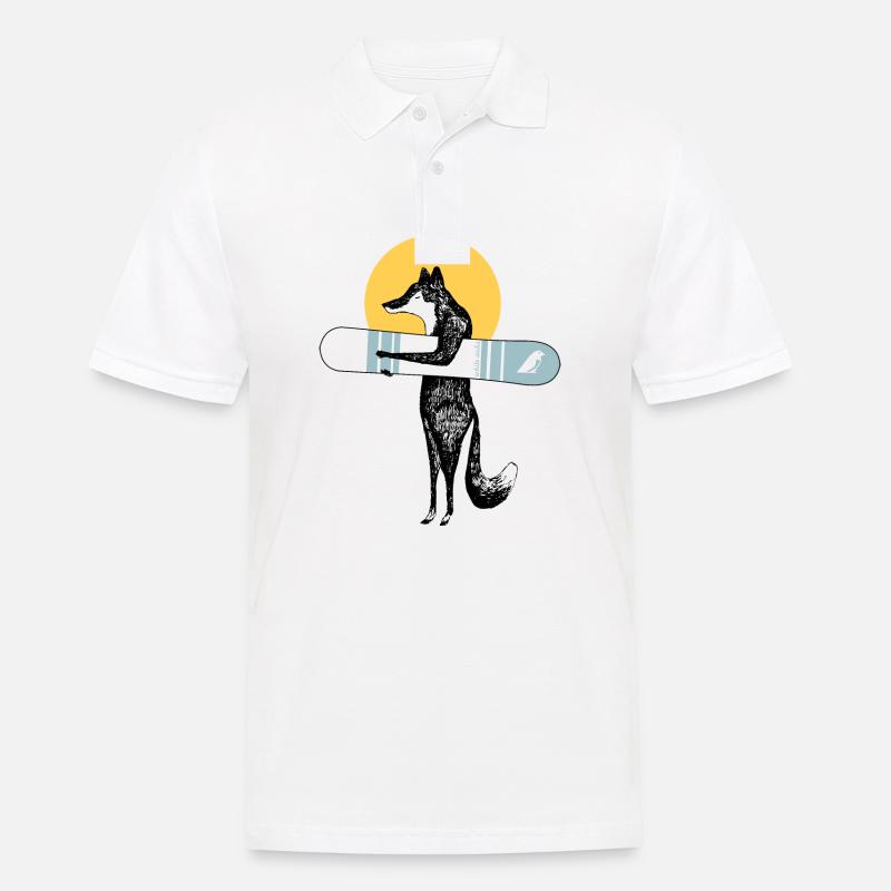 Cooler Fuchs mit Snowboard - Männer Poloshirt - Weiß