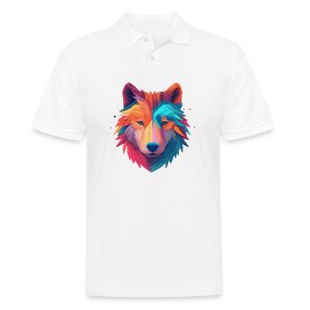 Wolf im fröhlichen bunten Minimal-Design - Männer Poloshirt - Weiß - Vorne - Kai (181cm)