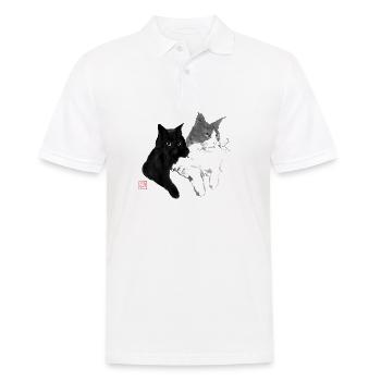 2 Katzen - Männer Poloshirt - Weiß - Vorne - Kai (181cm)
