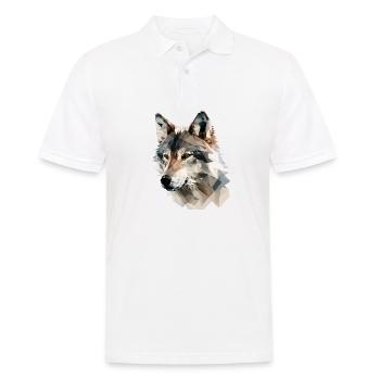 Ausdrucksstarker Polygon-Wolf – Wildtier - Männer Poloshirt - Weiß - Vorne - Kai (181cm)