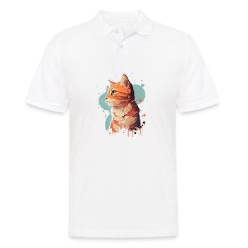 Künstlerisches Katzenporträt in Orange - Männer Poloshirt - Weiß - Vorne - Kai (181cm)