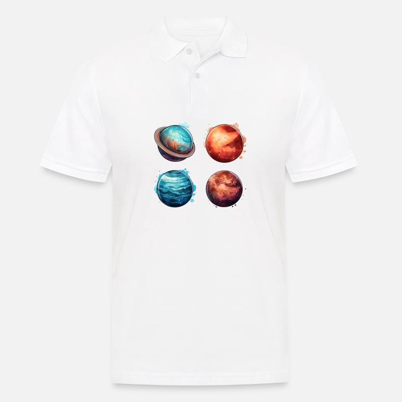 Le système cosmique - Planètes - Polo Homme - blanc