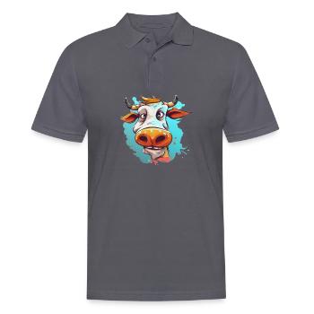 Caricature colorée de vache - Polo Homme - charbon - Devant - Nico (186cm)