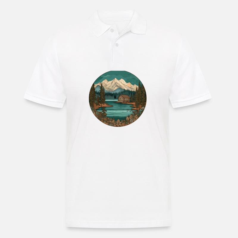 Cabincore Mountain Circle Art - Polo Homme - blanc
