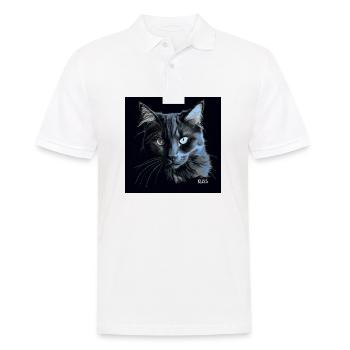 Blauäugige schwarze Katze mit Kuss - Männer Poloshirt - Weiß - Vorne - Kai (181cm)