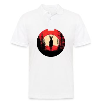 Deer at Red Sunrise: Dark Humor Graphic Print - Men's Polo Shirt - white - Front - Kai (181cm)