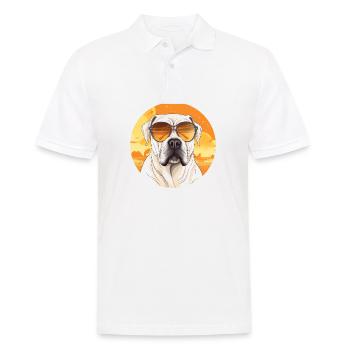 Chien d’été: lunettes de soleil et expression forte - Polo Homme - blanc - Devant - Kai (181cm)