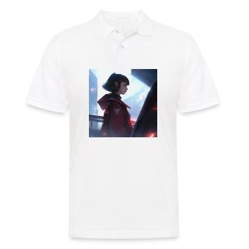 Serene Enigma: Fesselndes Porträt im Anime-Stil - Männer Poloshirt - Weiß - Vorne - Kai (181cm)
