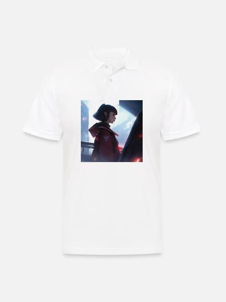 Serene Enigma: Captivating Anime-Style Portrait - Men's Polo Shirt - white