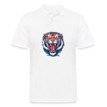 Leistungsstarke Tigerkopf-Vektor-Illustration - Männer Poloshirt - Weiß - Vorne - Kai (181cm)