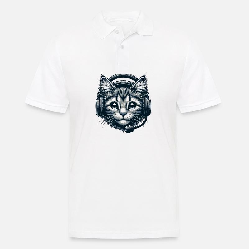 Chat Gamer Mignon - Polo Homme - blanc