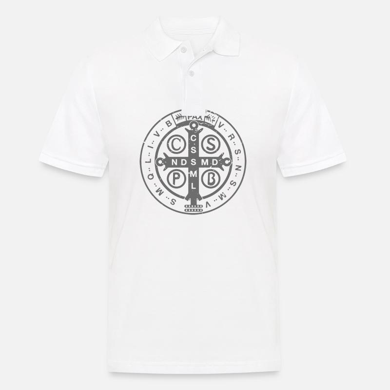 Médaille de Saint-Benoît religieux et catholique | Chrétien - Polo Homme - blanc