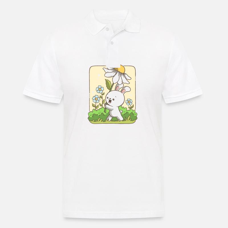 Lapin mignon portant une fleur - Polo Homme - blanc
