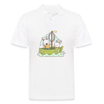 Zwei Hasen auf einem Boot - Männer Poloshirt - Weiß - Vorne - Kai (181cm)