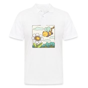 Eine Katzenbiene fliegt zur Blume - Männer Poloshirt - Weiß - Vorne - Kai (181cm)
