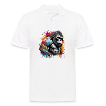 Tattoo / Tier / Kunst / cool / Comic / Gorilla - Männer Poloshirt - Weiß - Vorne - Kai (181cm)