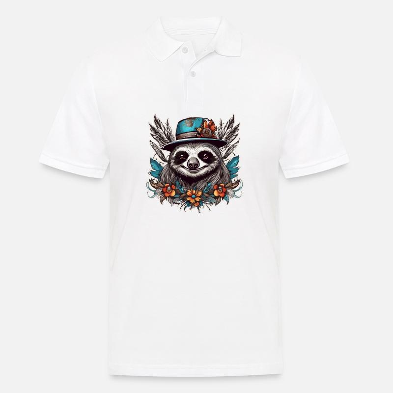 Tattoo / Tier / Kunst / cool / Comic / Faultier - Männer Poloshirt - Weiß