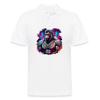 Tatouage / Animal / Art / Cool / Bande dessinée / Gorille - Polo Homme - blanc - Devant - Kai (181cm)
