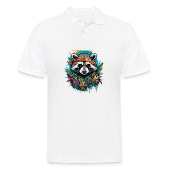 Tattoo / Tier / Kunst / cool / Comic / Waschbär - Männer Poloshirt - Weiß - Vorne - Kai (181cm)