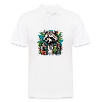 Tattoo / Tier / Kunst / cool / Comic / Waschbär - Männer Poloshirt - Weiß - Vorne - Kai (181cm)