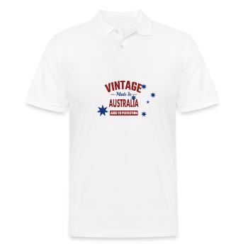 Vintage Made in Australia Blue Stars and Flag - Men's Polo Shirt - white - Front - Kai (181cm)
