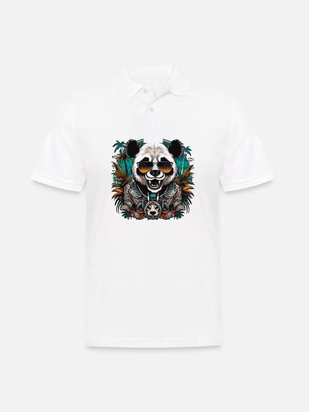 Tattoo / Tier / Kunst / cool / Comic / Panda - Männer Poloshirt - Weiß