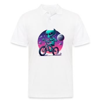 Alien auf dem Fahrrad - Männer Poloshirt - Weiß - Vorne - Kai (181cm)