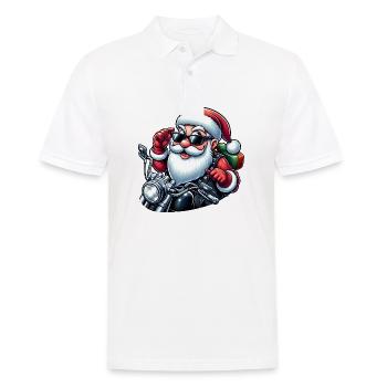 Cooler Weihnachtsmann auf Motorrad mit Sonnenbrill - Männer Poloshirt - Weiß - Vorne - Kai (181cm)